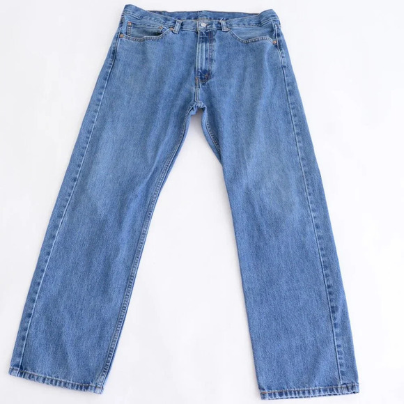 Levis 505 Mid-Wash Straight Leg  Blue Denim Jeans Size 36X30 - Picture 2 of 14